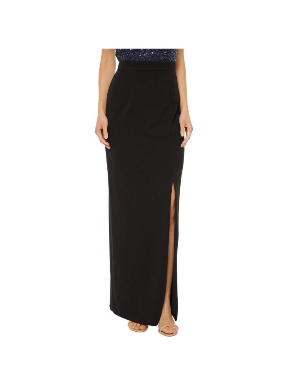 NWT Adrianna Papell Womens Black Crepe Stretch High Slit Maxi Skirt Size 6